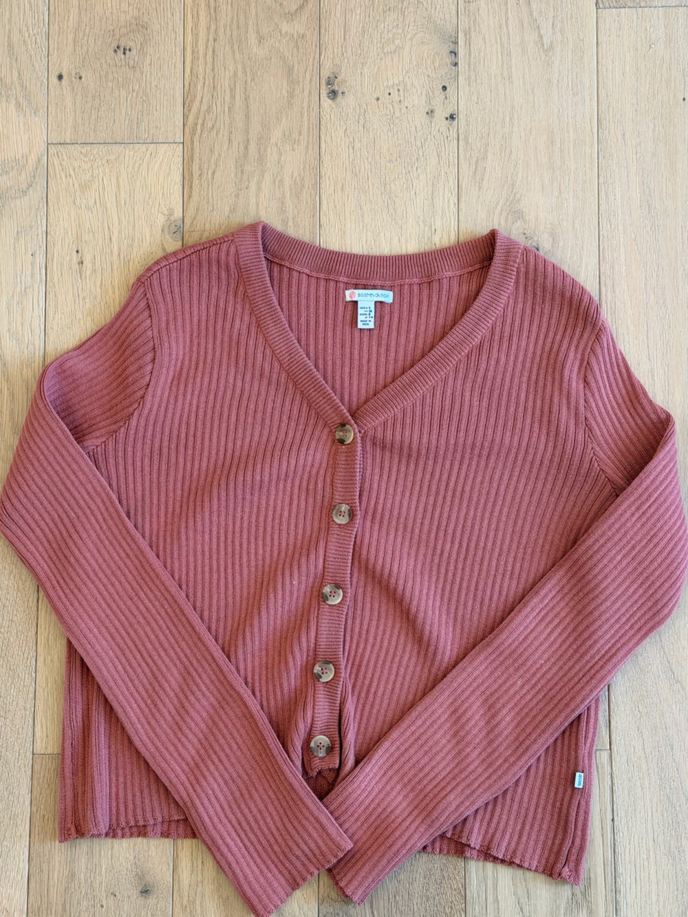 Revolution Ribbed Button-Front Cardigan - Rose - Picture 1 of 2